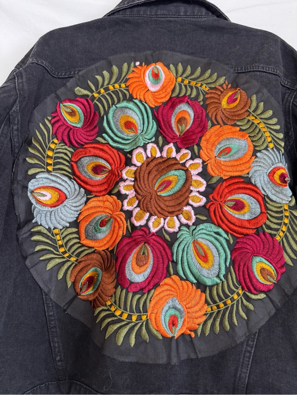 Women’s Washed Black Denim jacket with embroidered back- Casual Lightweight - Picture 3 of 8